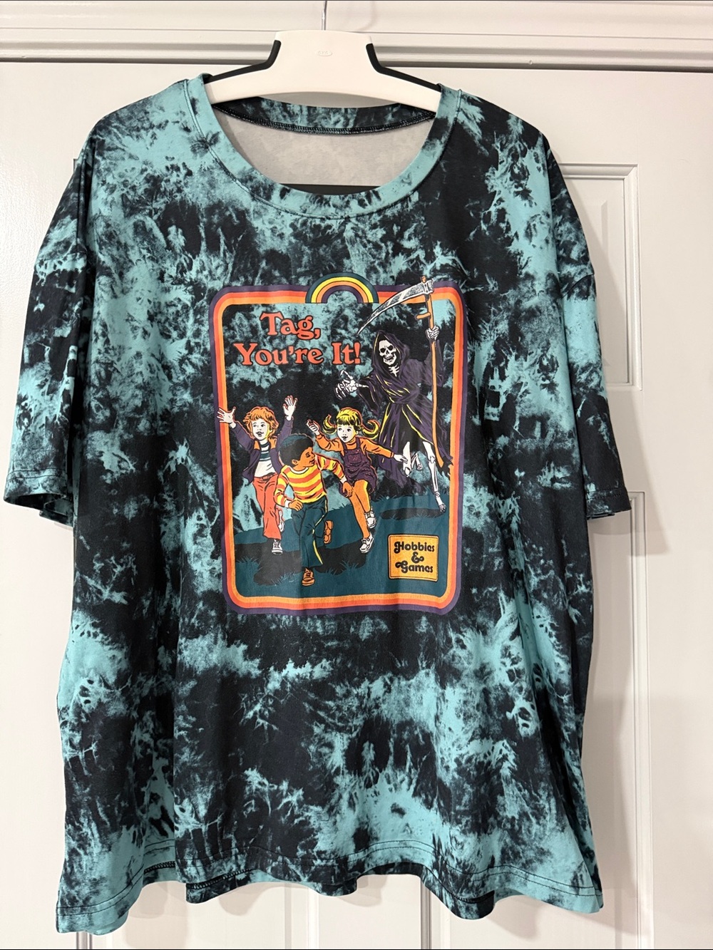 ROMWE " Tag You're It" Tie Dyed Hobbies And Games Blue And Black Shirt Size 1XL